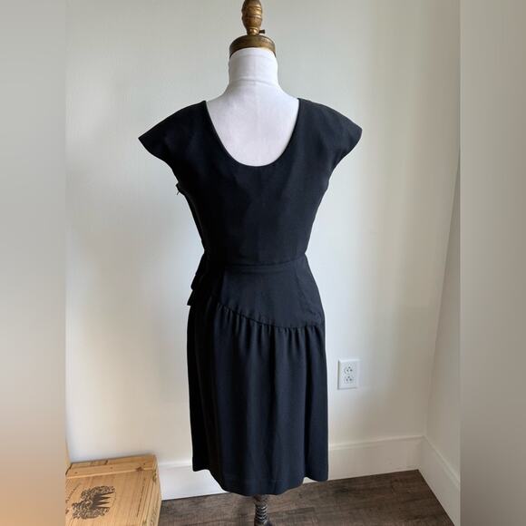 VINTAGE ALBERT NIPON BLACK SHEATH COCKTAIL DRESS DOLMAN SLEEVES BOW - Picture 3 of 6